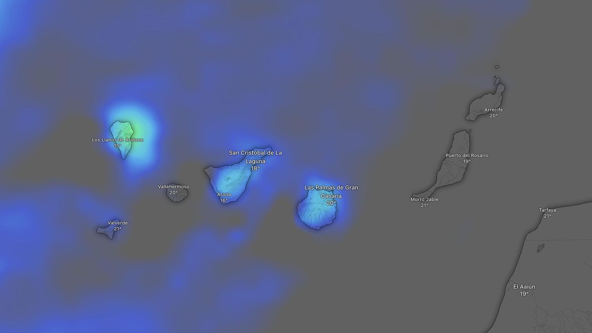 Acumulación de lluvia esperada en Canarias desde este martes hasta el sábado, según el modelo europeo.