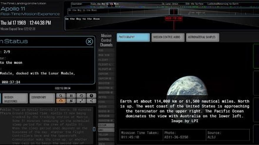 En esta web (ApolloinRealTime.org) se puede seguir en tiempo real la primera misión a la Luna.