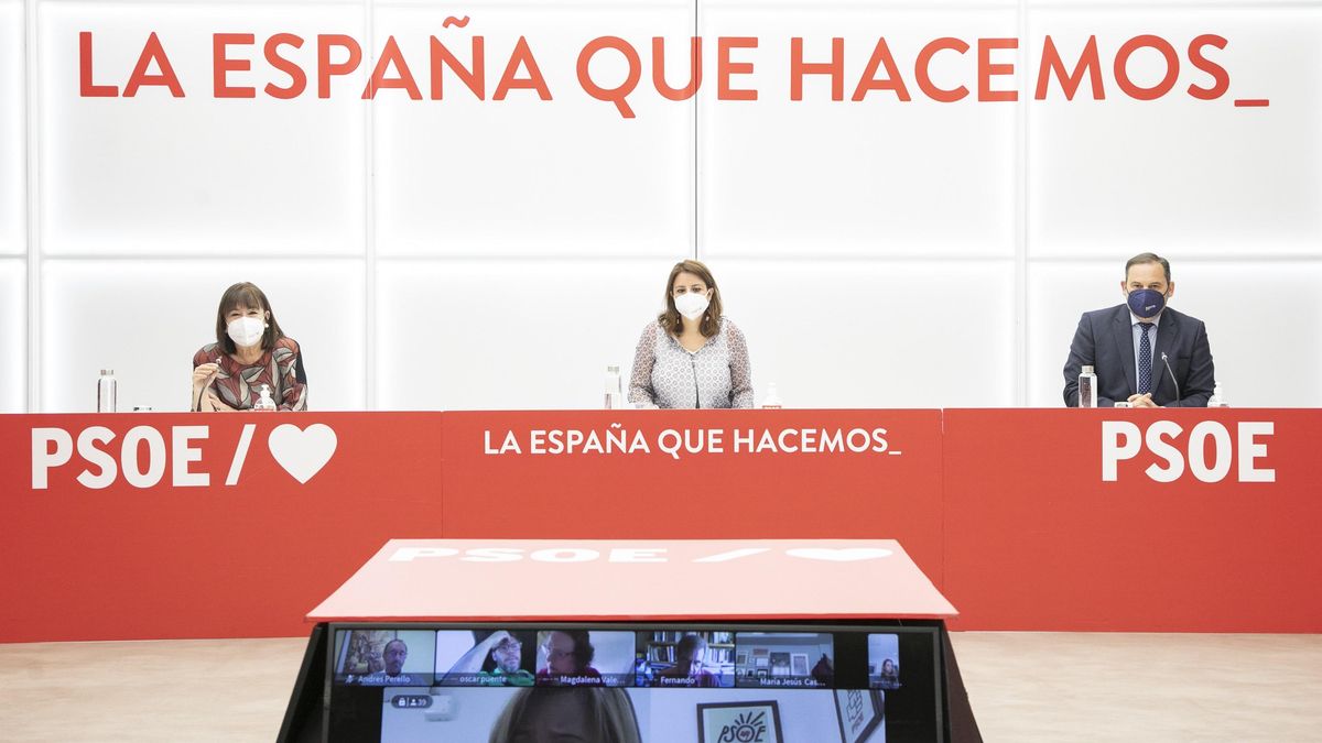 Reunión semipresencial de la Ejecutiva Federal del PSOE en Ferraz, encabezada por Adriana Lastra, Cristina Narbona y José Luis Ábalos