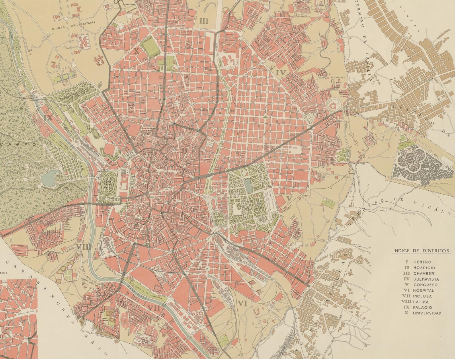 Mapa de Madrid en 1945, antes del proceso de anexión