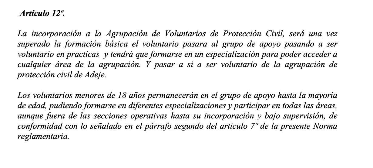 Fragmento del reglamento de Adeje