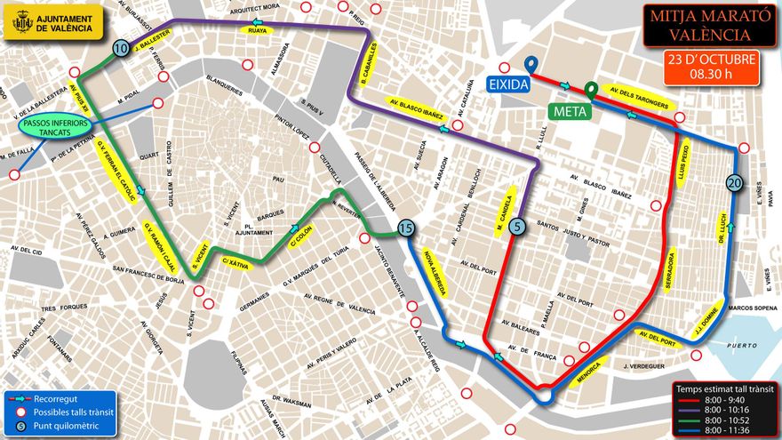 Recorrido y horario de los cortes de calles.