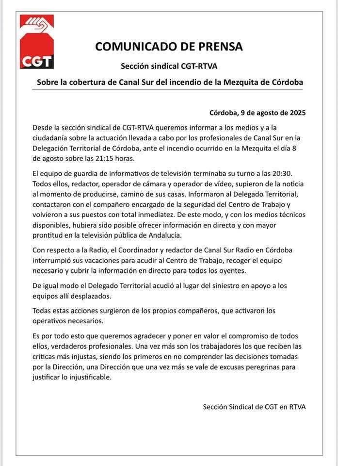La hoja sindical de CGT-RTVA