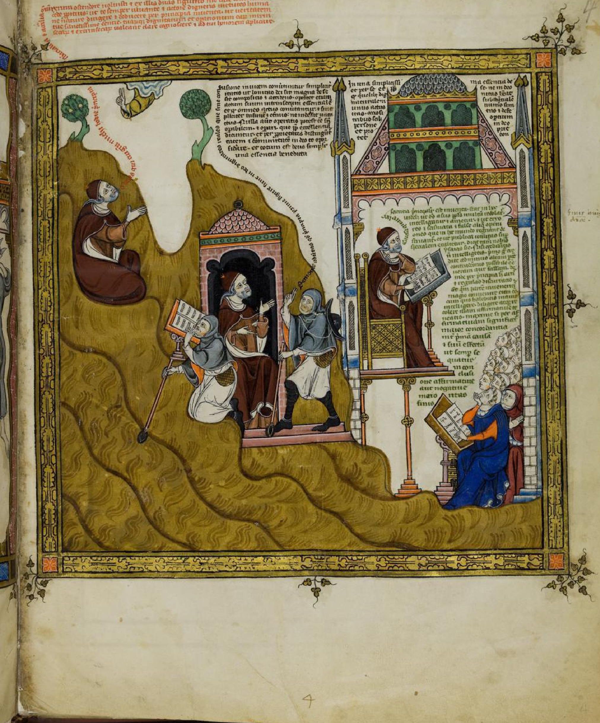 Revelació, escriptura i ensenyament: tres escenes narren la gènesi de l’Ars Magna al Puig de Randa. Una teofania inicial dóna pas a la sistematització racional i, finalment, a la transmissió pública del saber