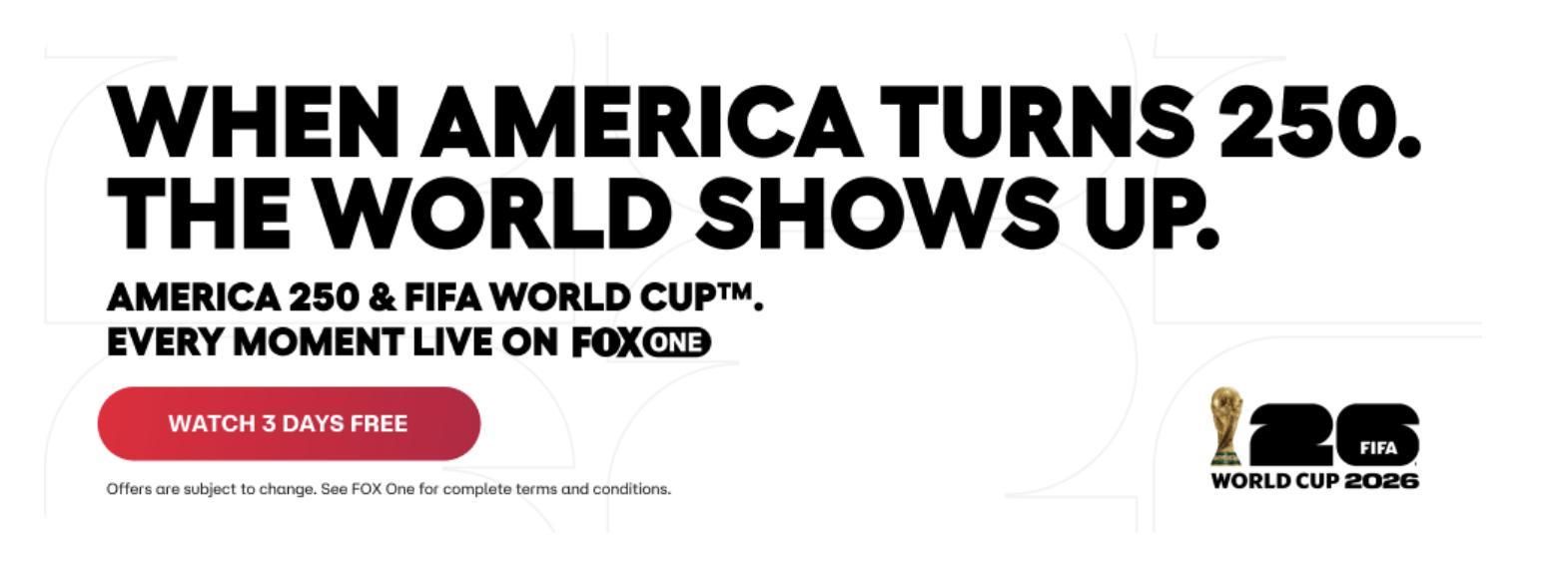 Publicidad de Fox vinculando el Mundial y el 250 aniversario del país.