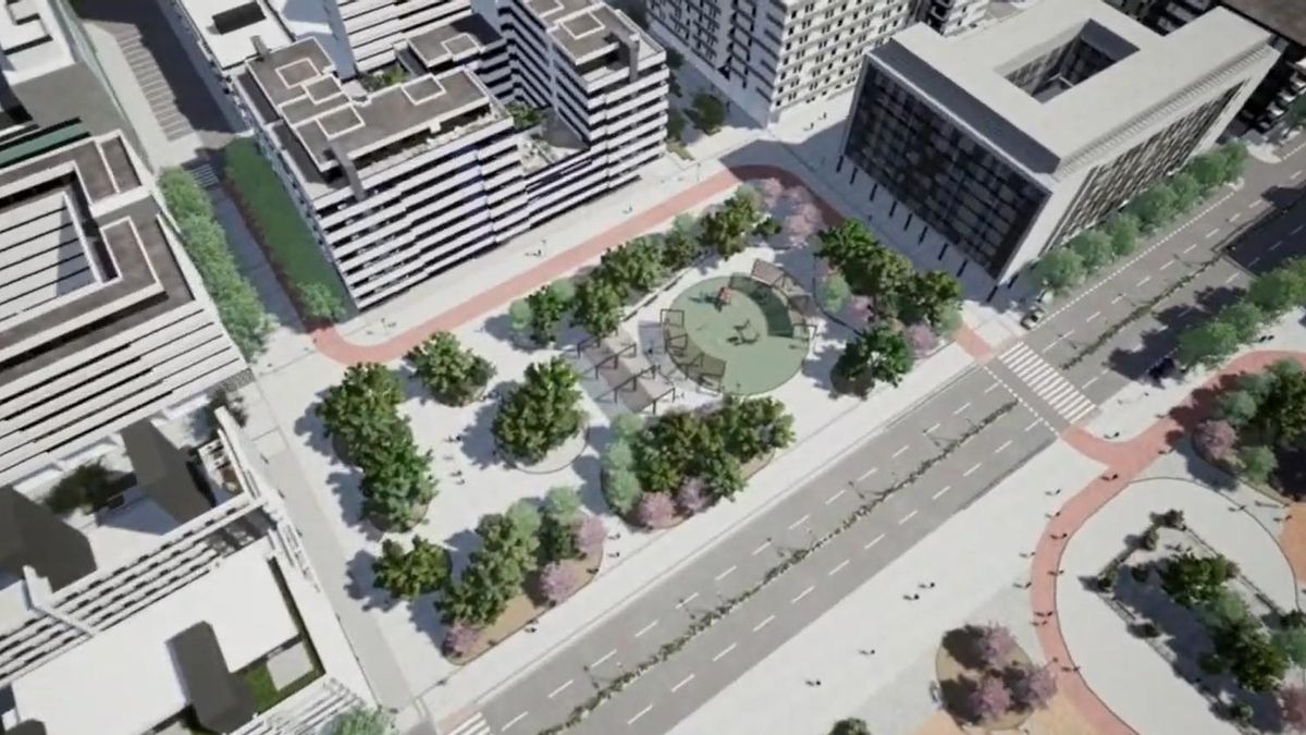 Zona estancial según lo vendió la inmobiliaria y que a día de hoy sigue siendo un aparcamiento