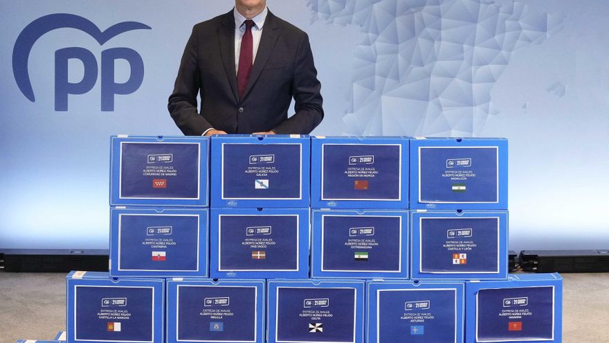 El líder del PP, Alberto Núñez Feijóo, presenta sus avales ante el XXI congreso nacional del PP de julio.