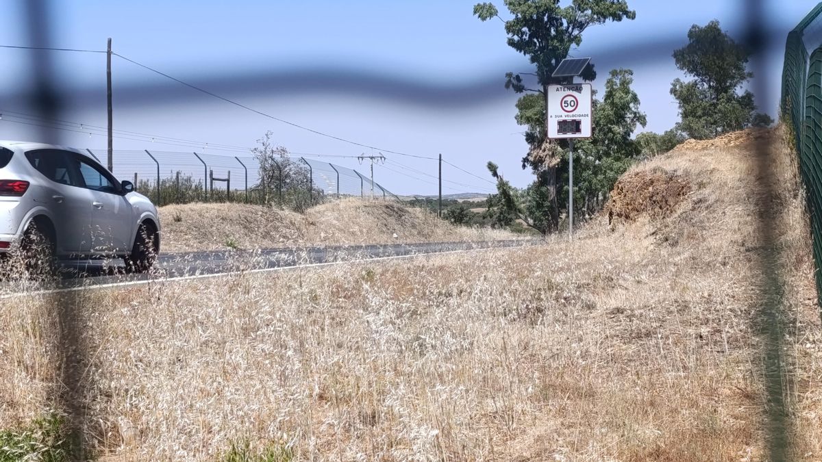 Zona de peligro de atropello de linces, dotada de vallas y señales de limitación de velocidad, junto a Mértola, Alentejo, Portugal