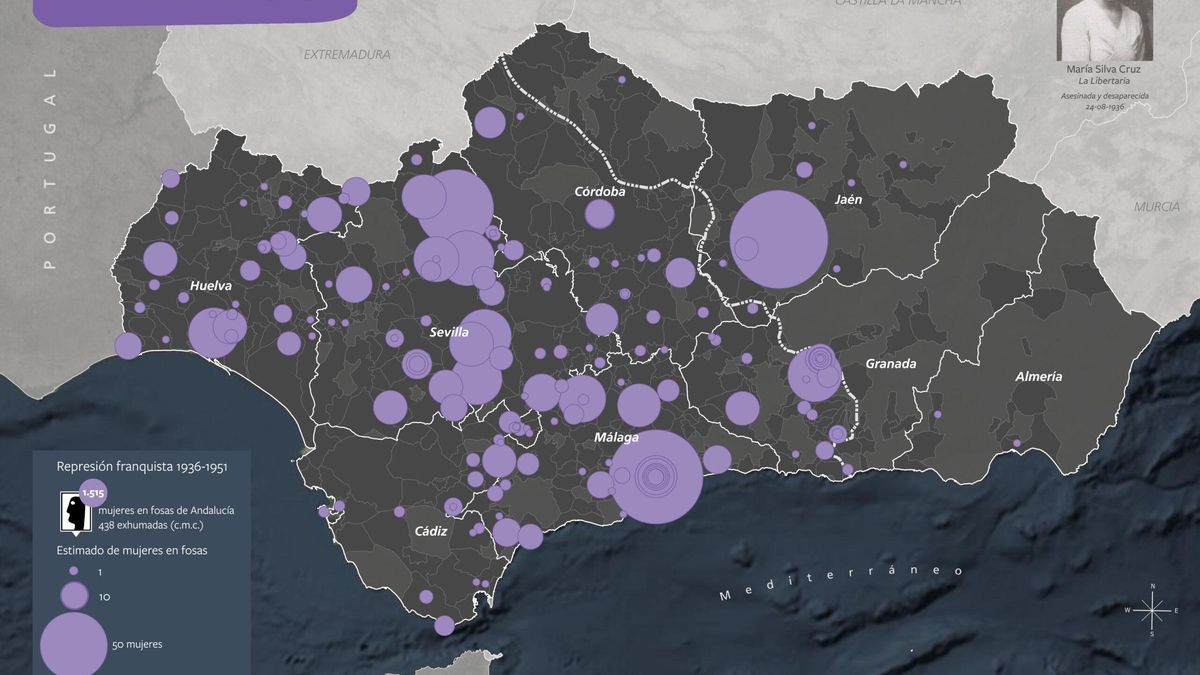 Mapa de mujeres en fosas comunes del proyecto 'Desaparición forzada en Andalucía'.