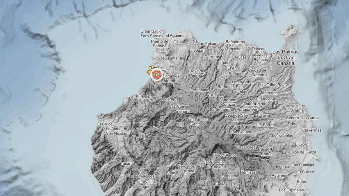 Terremotos localizados en Agaete, en Gran Canaria, este lunes.