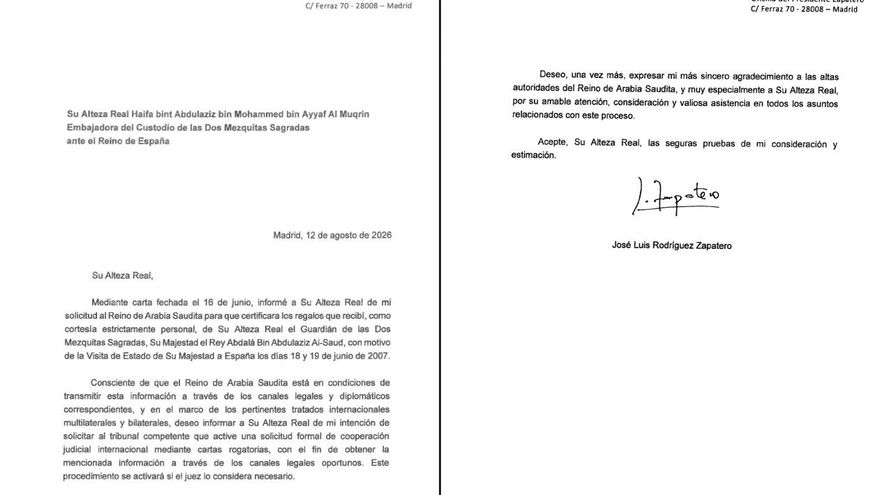 Captura de la carta de Zapatero a Arabia Saudí
