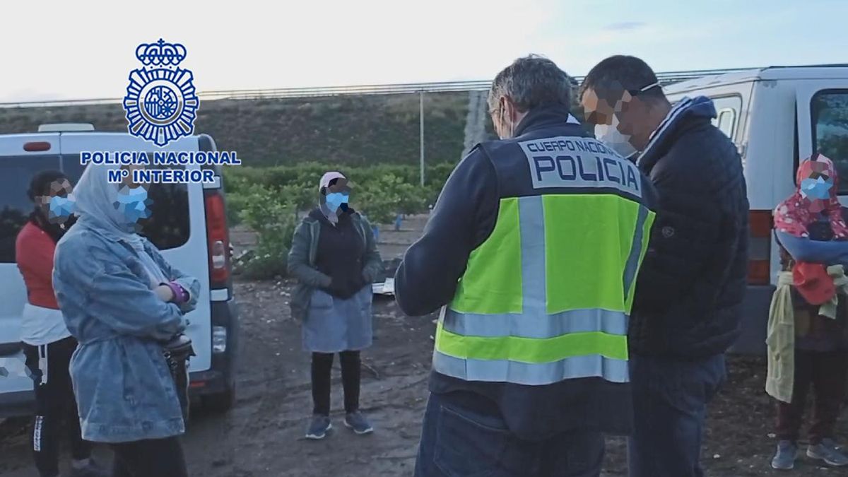 Los agentes, inspeccionando el lugar de trabajo de los detenidos