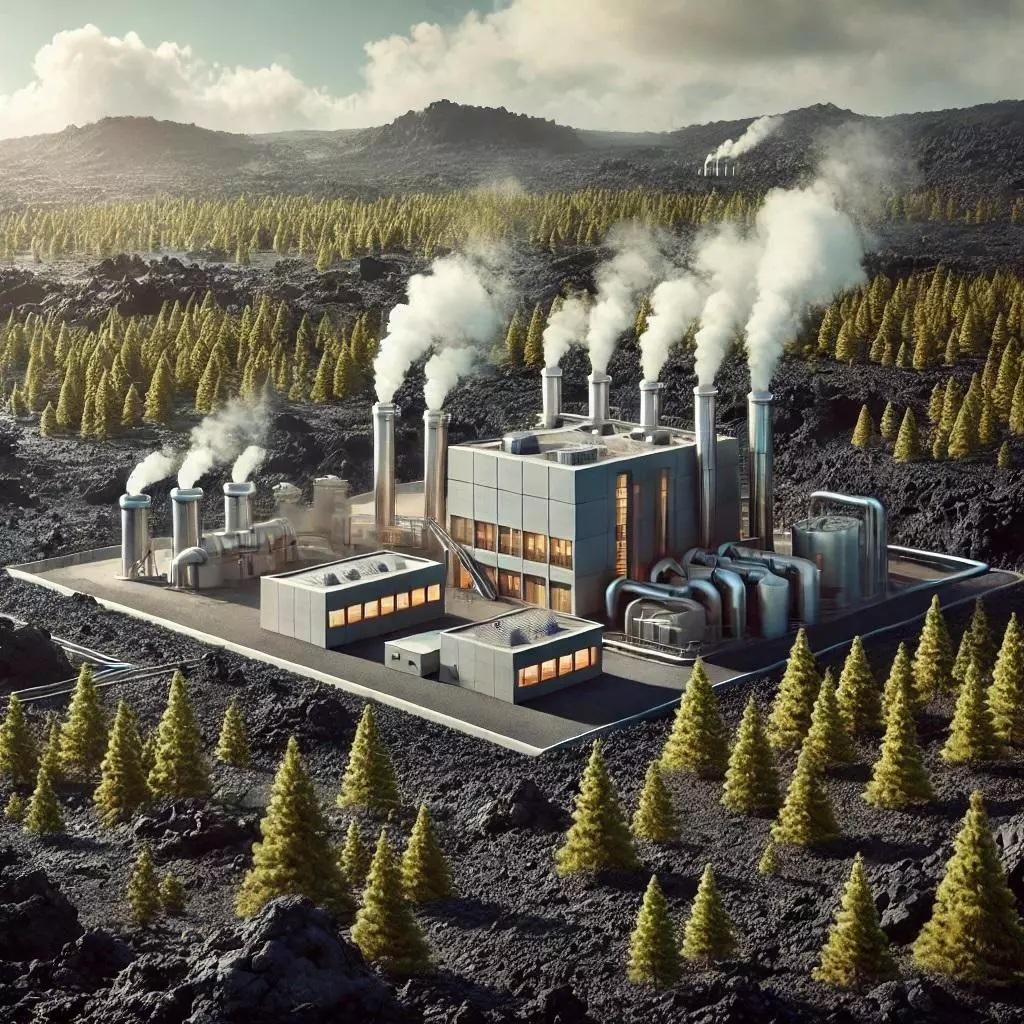 Recreación de una planta de geotermia en La Palma. Crédito: JOSÉ F. AROZENA