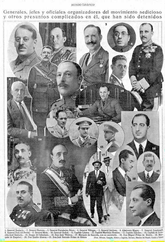 Implicados en 'la Sanjurjada' que fueron detenidos, 17-08-1932.