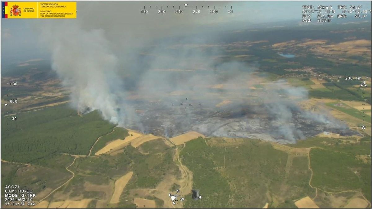 Extensión quemada en el incendio forestal de Cifuentes de Rueda desde este lunes.