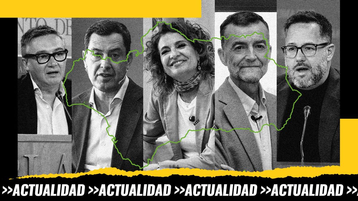 Candidatos a la presidencia de Andalucía, de izq. a dhca.: Manuel Gavira (VOX), Juanma Moreno (PP), María Jesús Montero (PSOE), Antonio Maíllo (Por Andalucía) y José Ignacio García (Adelante Andalucía)