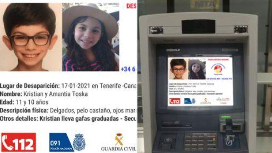 Los cajeros automáticos de Euronet ya muestran las fotos de los hermanos Kristian y Amantia Toska, desaparecidos en Tenerife junto a su padre