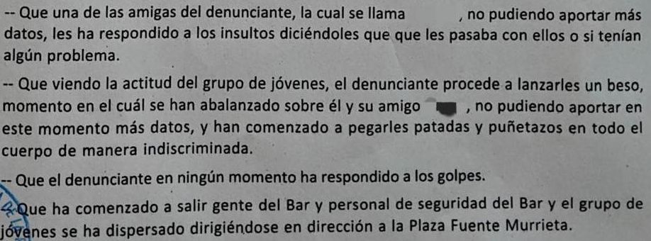 Extracto de la denuncia presentada ante la Policía Nacional
