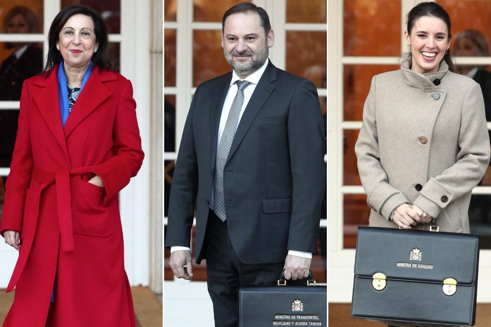 Margarita Robles, ministra de Defensa, José Luis Ábalos, ministro de Transportes, Movilidad y Agenda Urbana y Irene Montero, ministra de Igualdad
