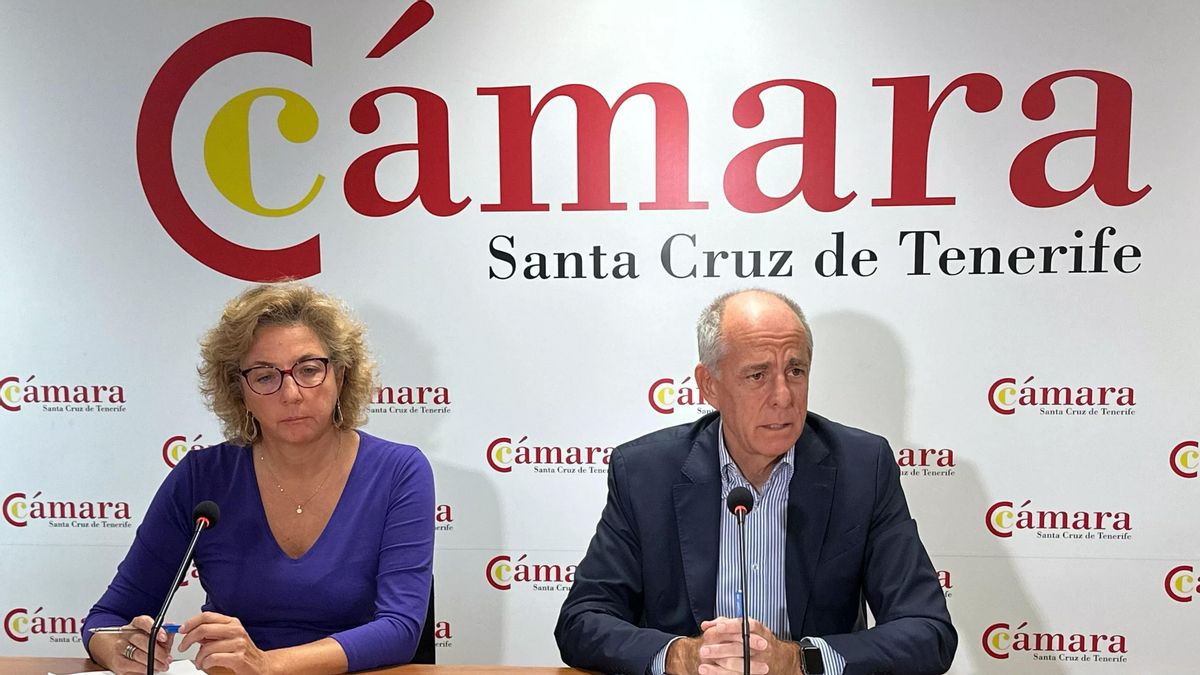 El presidente de la Cámara Oficial de Comercio, Industria, Servicios y Navegación de Santa Cruz de Tenerife, Santiago Sesé, y la directora general de la Cámara, Lola Pérez.