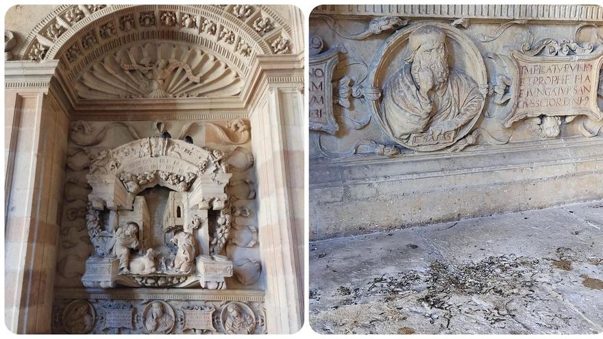 La porquería se ceba con una joya escultórica del Renacimiento en San Marcos en León ante la desidia de Paradores