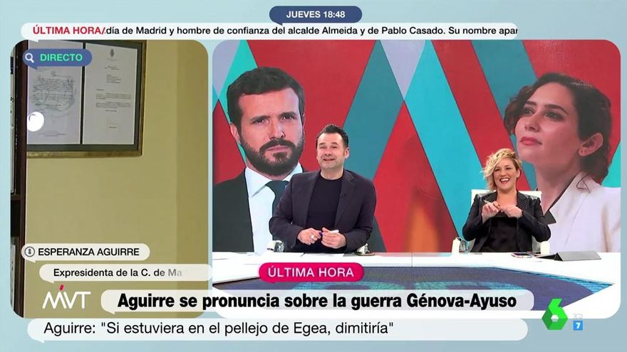 Esperanza Aguirre abandona su entrevista en laSexta: "Me voy, que llevamos 20 minutos"