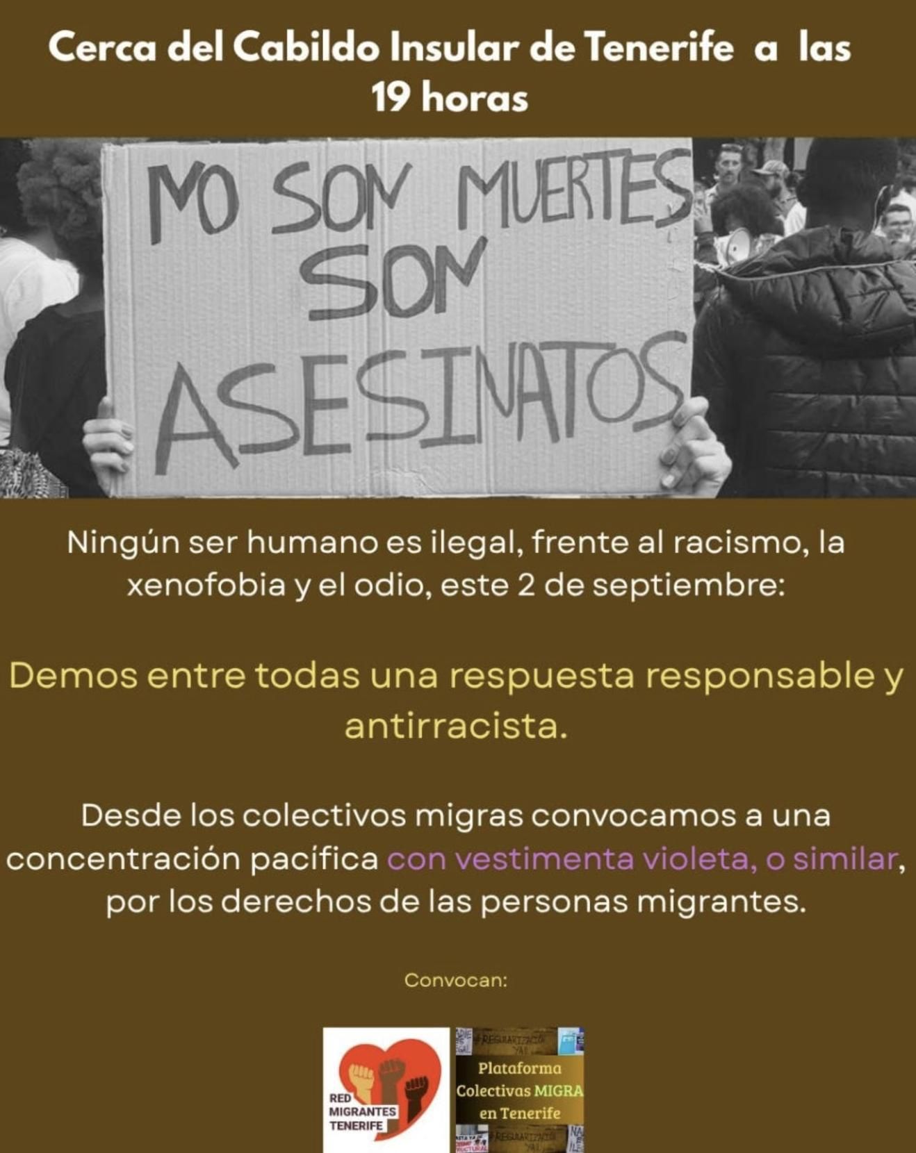 Convocatoria de contramanifestación de Red de Migrantes de Tenerife y Plataforma de Colectivos MIGRA de Tenerife.