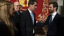 Pablo Casado junto a Juan Guaidó y Lilian Tintori, el pasado fin de semana.