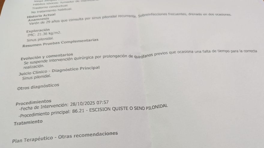 Intervención quirúrgica suspendida de un paciente por falta de tiempo