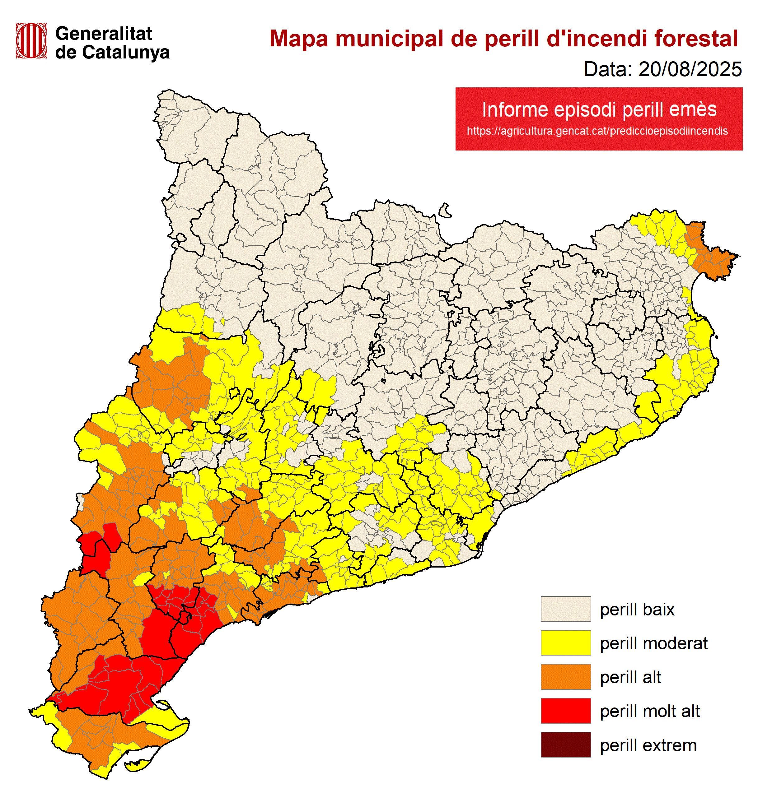 Mapa del riesgo de incendio forestal en Catalunya
