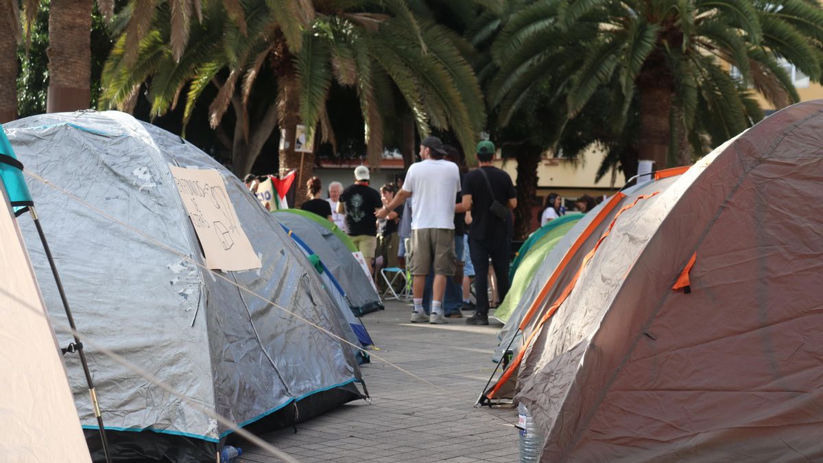 Tiendas de los acampados en la plaza de La Feria, en Las Palmas de Gran Canaria, por el derecho a la vivienda.