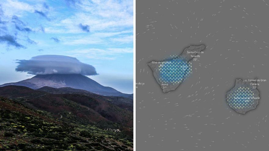 El Teide amanece con 'sombrero' mientras se espera la llegada de una tormenta eléctrica en Tenerife y Gran Canaria