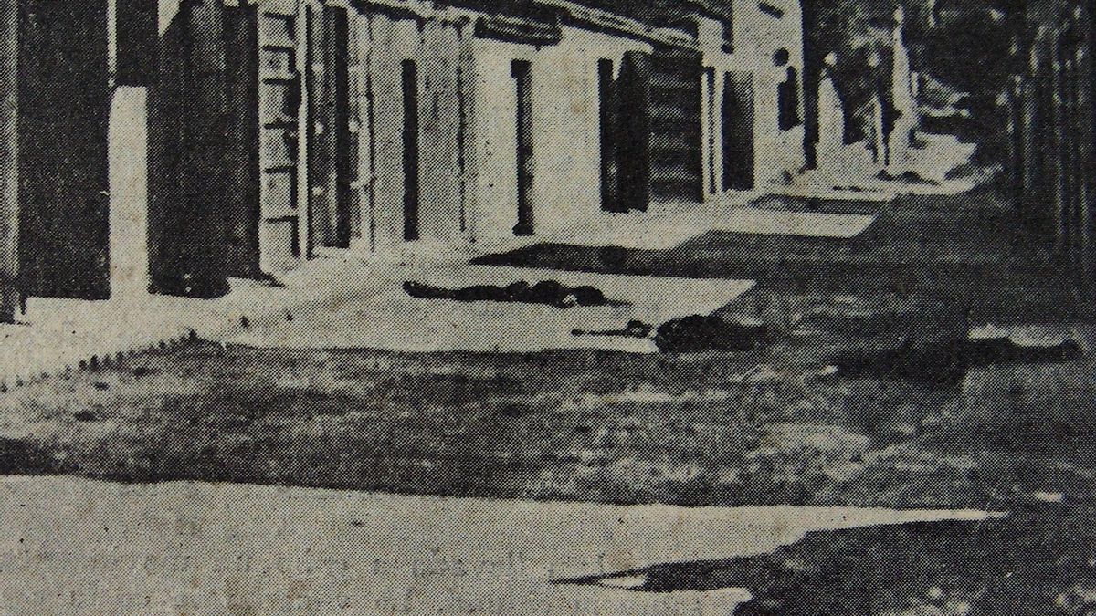Cadáveres de vecinos de Baena tras la entrada de la columna de Sáenz de Buruaga.