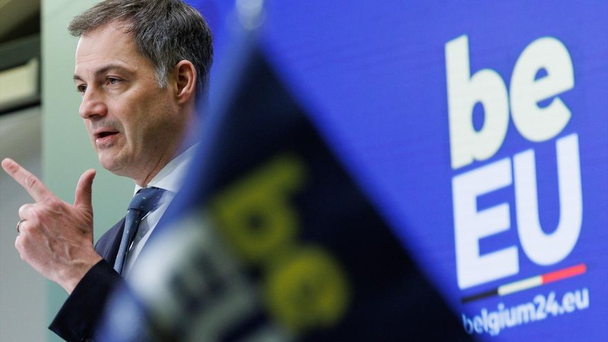 El primer ministro de Bélgica, Alexander de Croo, habla en una conferencia sobre la presidencia de la UE en Bruselas el 12 de abril de 2024.