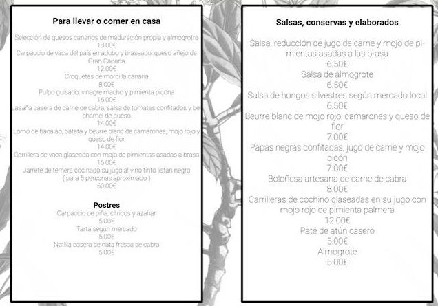 Carta del restaurante Silbo Gomero