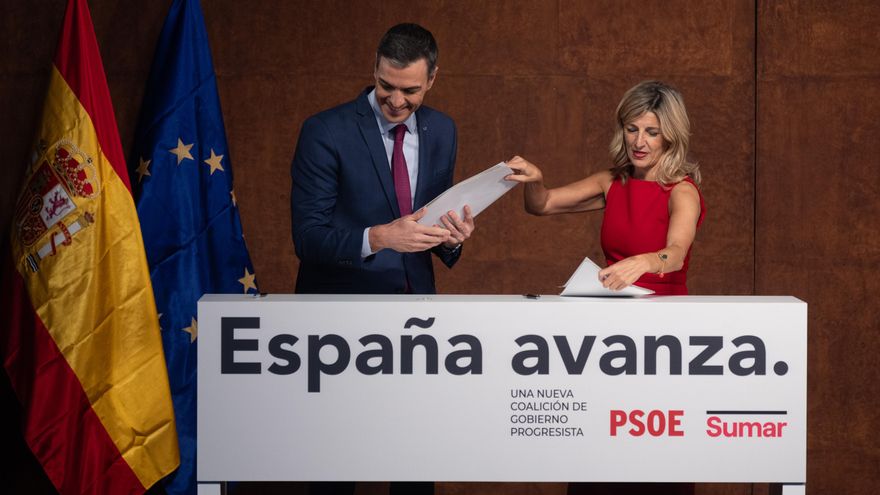 PSOE y Sumar esperan que los apoyos del resto de grupos empiecen a caer "en cascada" tras la firma del pacto de coalición