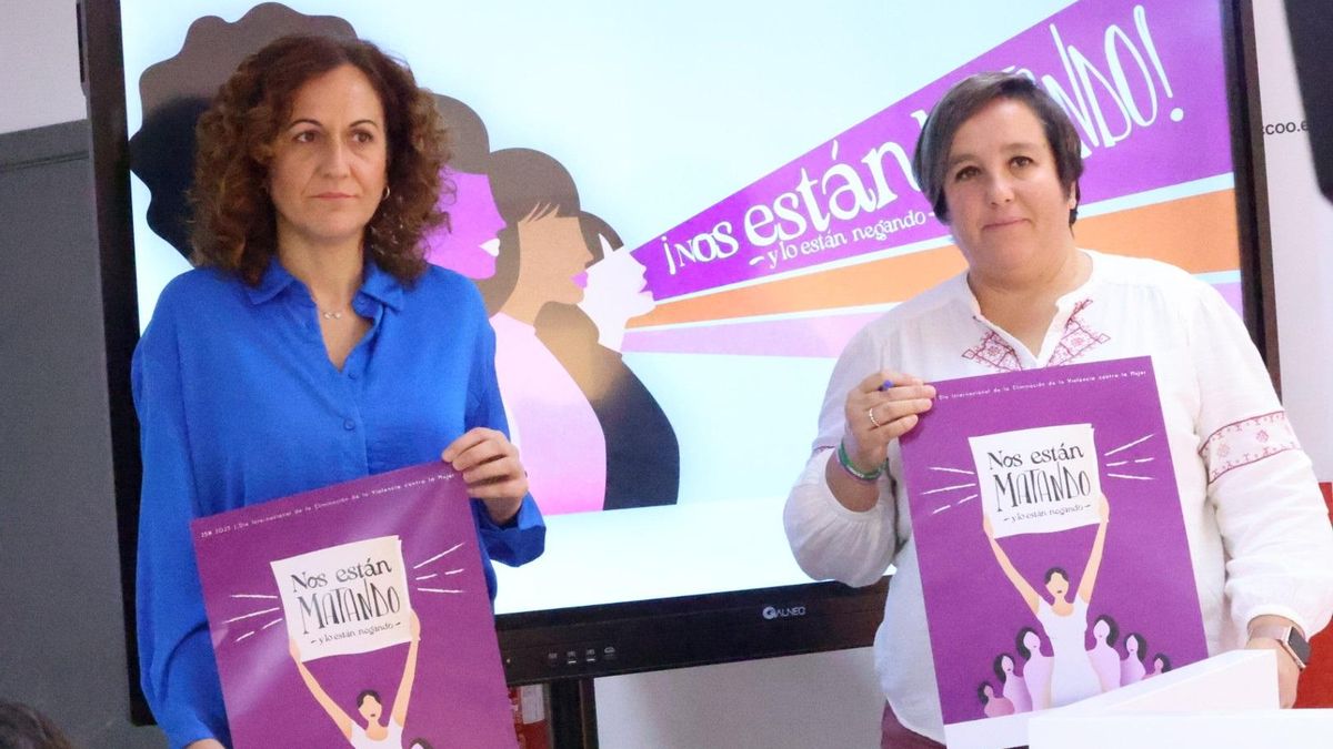 La secretaria general de CCOO de Andalucía, Nuria López, y la secretaria de la Mujer del sindicato, Patricia Laguna, en la presentación del informe sobre la situación sociolaboral de la mujer víctima de violencia de género en Andalucía