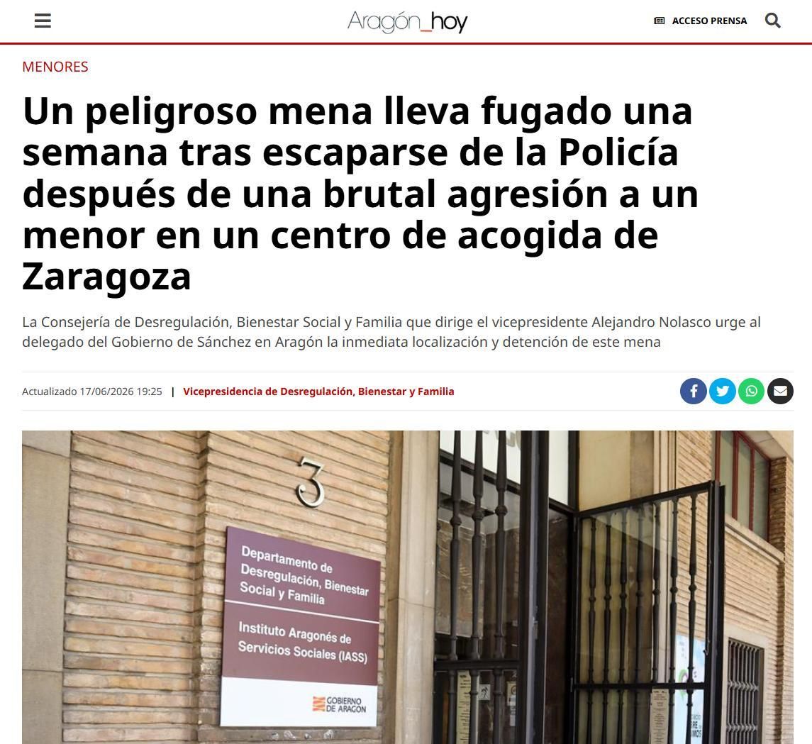 Captura del portal oficial del Gobierno de Aragón con la información publicada por Vox.