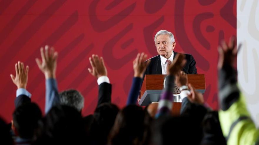 El presidente de México, Andrés Manuel López Obrador, ofrece una conferencia de prensa matutina este jueves, en el Palacio Nacional de Ciudad de México (México).