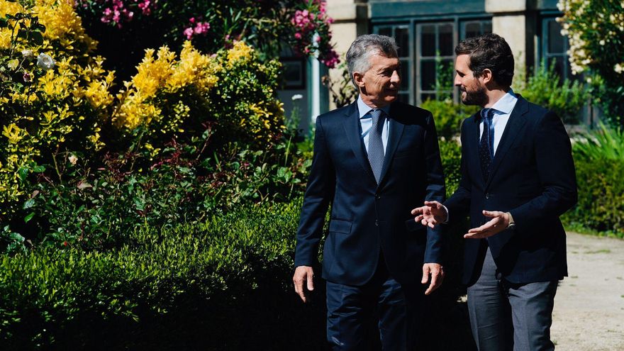 El líder del PP, Pablo Casado, este jueves, junto al expresidente argentino Mauricio Macri.
