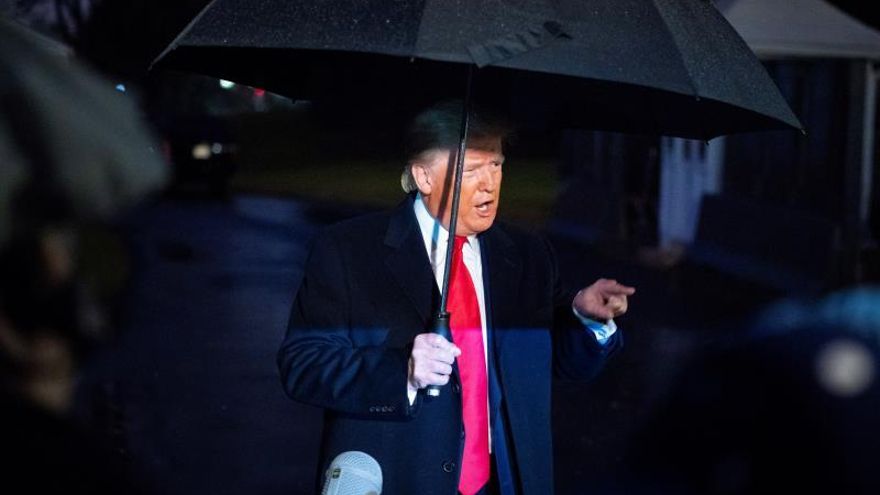 US President Donald J. Trump speaks to the media before departing the White House for a rally, in Washington, DC, USA, 10 December 2019. Trump said the two impeachment articles drafted by the Democrats are 'weak, very weak'.