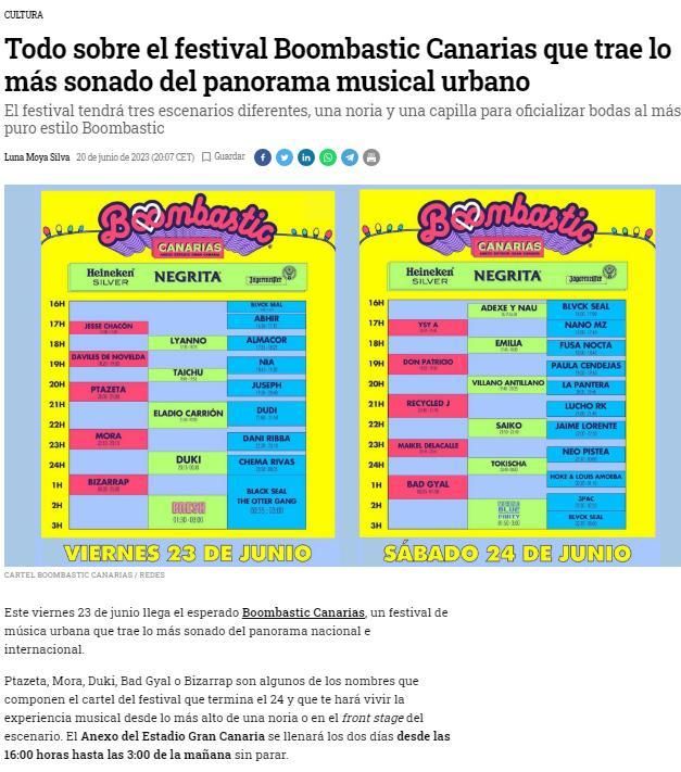 Noticia más relevante sobre el Boombastic Canarias