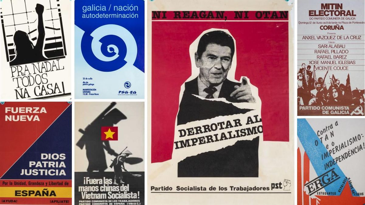 La otra Transición en muros y paredes: 3.000 pegatinas y carteles que relatan la restauración democrática en Galicia