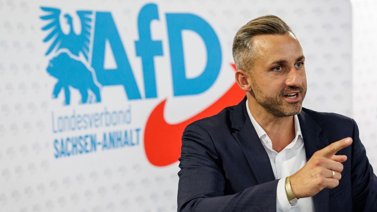 El candidato de AfD a las elecciones de Sajonia-Anhalt, Ulrich Siegmund, en un acto el 18 de julio.