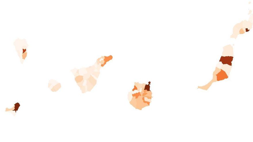 Mapa de la incidencia del coronavirus por municipios en Canarias