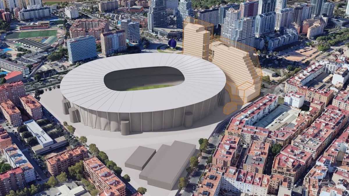 Imagen virtual desde otro ángulo con el nuevo estadio y las torres de terciario.