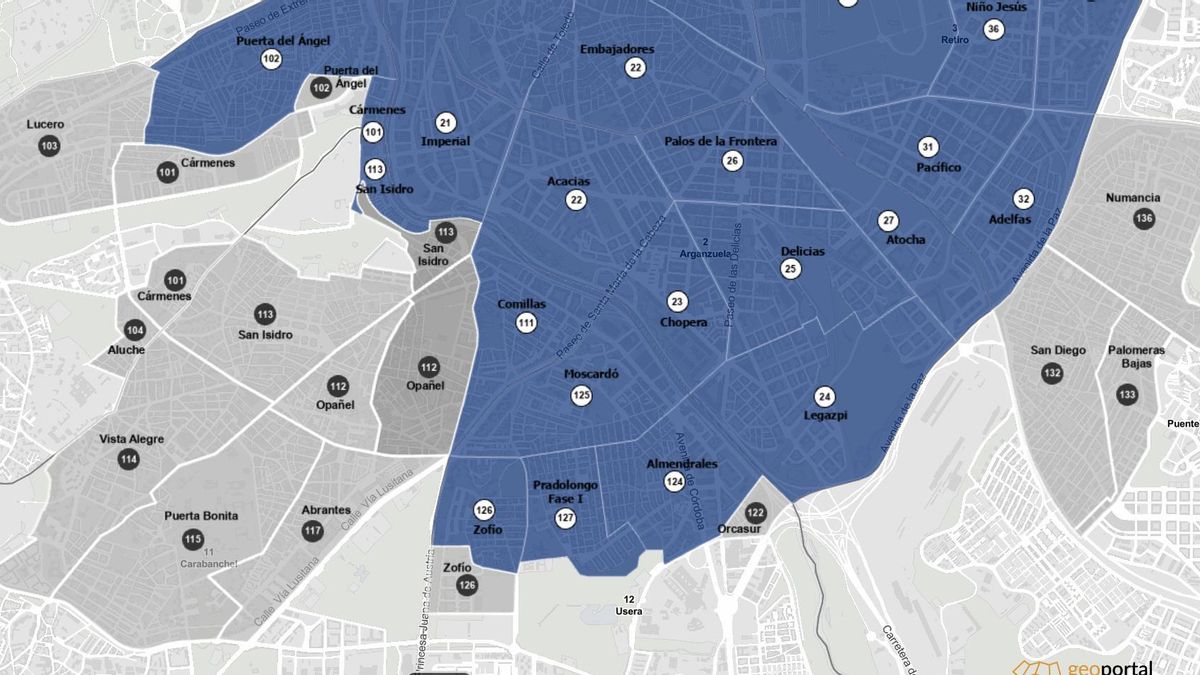 El mapa de las ampliaciones de parquímetros por 28 barrios de Madrid