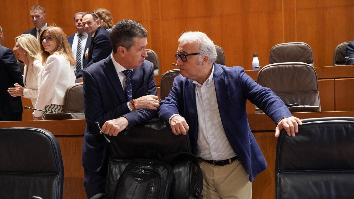 El consejero de Agricultura, Javier Rincón (a la derecha), en un pleno en las Cortes de Aragón.