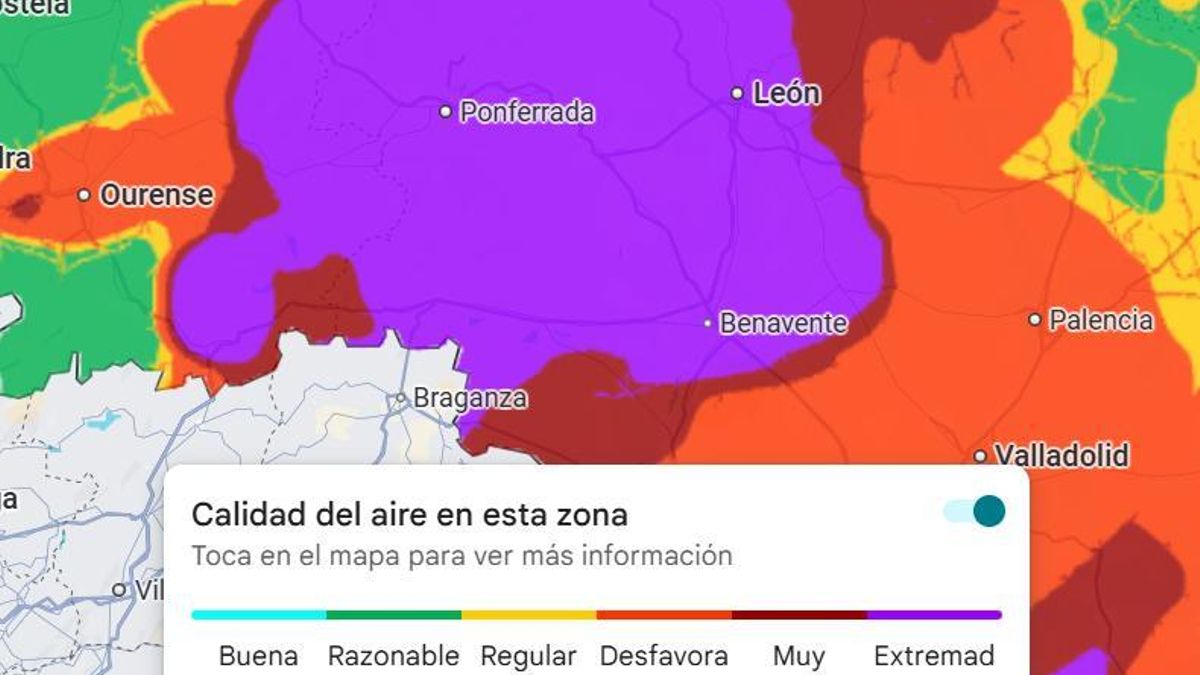 Estado de la calidad del aire de la provincia de León el lunes 18 de agosto.
