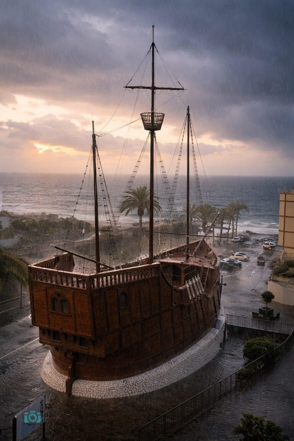 Lluvia, este viernes, en Santa Cruz de La Palma. En la imagen, el Barco de la Virgen, en la Alameda.